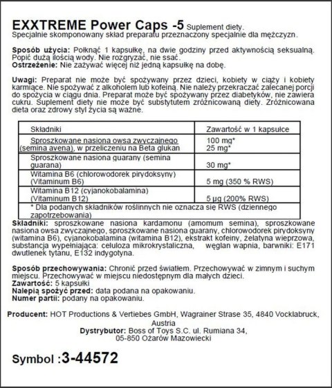 Suplement diety eXXtreme power Hot 5 kapsułek Hot