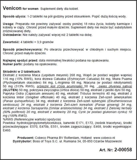 Tabletki Venicon dla kobiet Cobeco