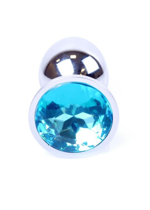 Korek analny stalowy srebrny z jasnoniebieskim diamentem 7 cm B - Series HeavyFun