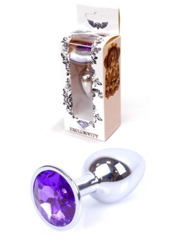 Korek analny ze stali nierdzewnej z fioletowym diamencikiem HeavyFun 7 cm B - Series HeavyFun