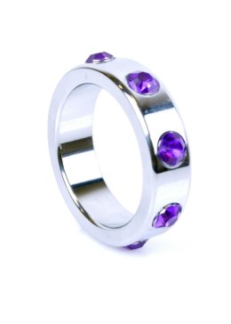 Pierścień erekcyjny metalowy z fioletowymi diamencikami HeavyFun duży B - Series HeavyFun