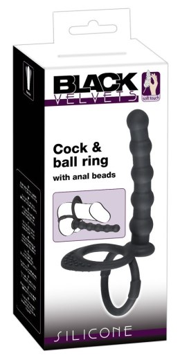 Pierścień na penisa i jądra z dildo analnym Black Velvets silikonowy Black Velvets