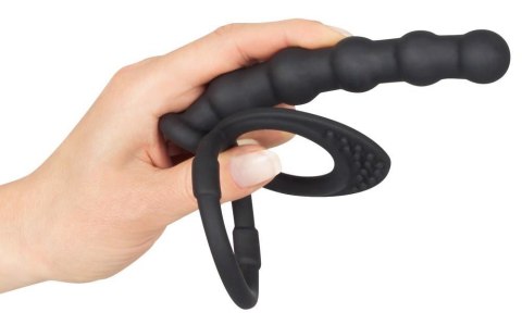 Pierścień na penisa i jądra z dildo analnym Black Velvets silikonowy Black Velvets