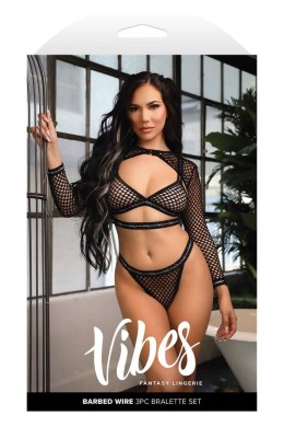 BARBED WIRE FISHNET BRALETTE, LONG SLEEVE SHRUG & PANTY, M/L Fantasy Lingerie