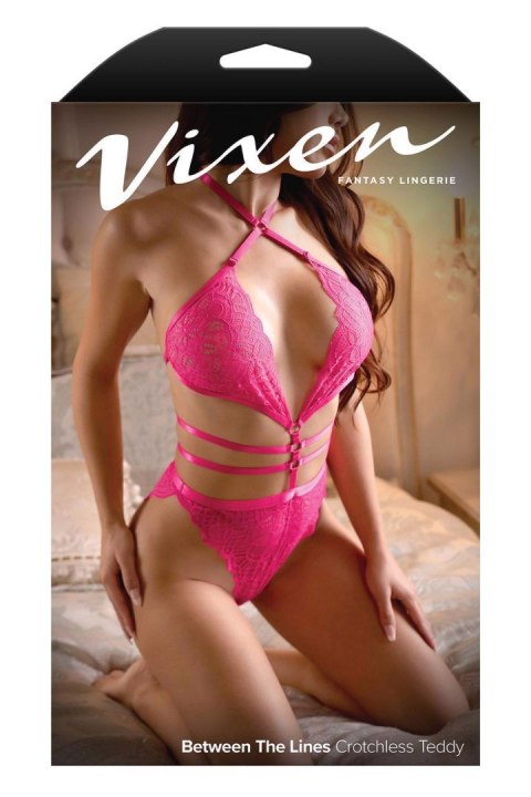 BETWEEN THE LINES CROTCHLESS LACE HALTER TEDDY, L/XL Fantasy Lingerie