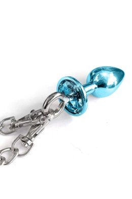 NIXIE METAL BUTT PLUG & FURRY HANDCUFF SET, MEDIUM,Â BLUE METALLIC Global Novelties