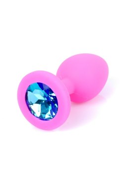 Biżuteria analna silikonowa różowa z jasnoniebieskim diamentem 7 cm B - Series HeavyFun
