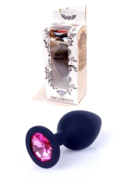 Korek analny silikonowy HeavyFun czarny z różowym diamentem 8 cm B - Series HeavyFun