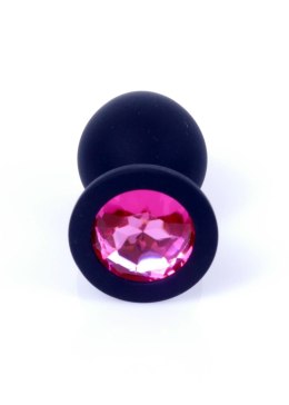 Korek analny silikonowy HeavyFun czarny z różowym diamentem 8 cm B - Series HeavyFun