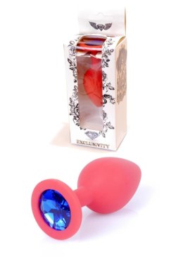 Korek analny silikonowy czerwony z niebieskim diamentem 8 cm B - Series HeavyFun