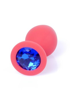 Korek analny silikonowy czerwony z niebieskim diamentem 8 cm B - Series HeavyFun