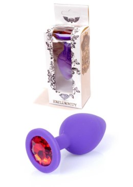 Korek analny silikonowy fioletowy z czerwonym diamentem HeavyFun 8 cm B - Series HeavyFun