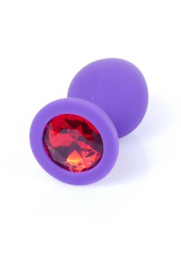 Korek analny silikonowy fioletowy z czerwonym diamentem HeavyFun 8 cm B - Series HeavyFun