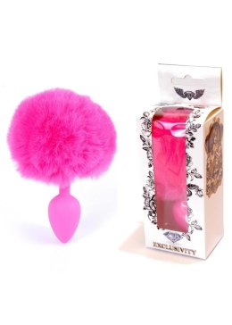 Korek analny silikonowy z puszystym ogonkiem króliczym różowy 6,5 cm B - Series HeavyFun