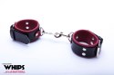 Kajdanki skórzane damskie Whips z karabińczykami czarno czerwone regulowane Whips Collection