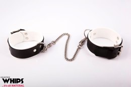 Kajdanki męskie skórzane na nogi biało czarne Whips Collection Whips Collection