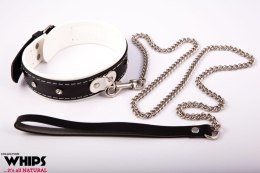 Obroża damska Whips Collection skórzana biało czarna ze smyczą Whips Collection