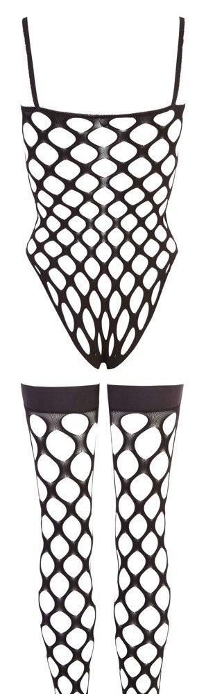 Bodystocking siatkowy z pończochami Rio NO:XQSE czarny SL NO:XQSE