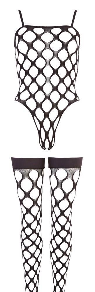 Bodystocking siatkowy z pończochami Rio NO:XQSE czarny SL NO:XQSE