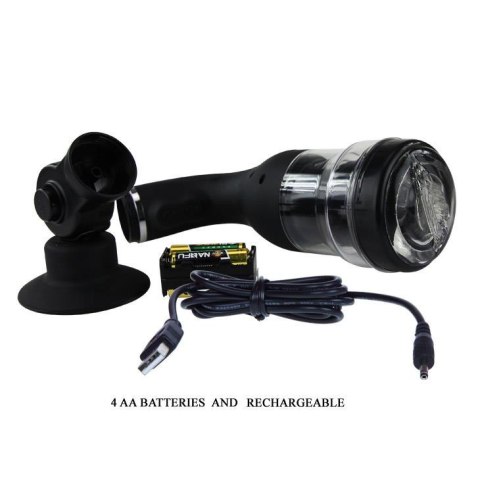 Masturbator rotujący waginalny Baile z przyssawką USB czarny 37 cm BAILE
