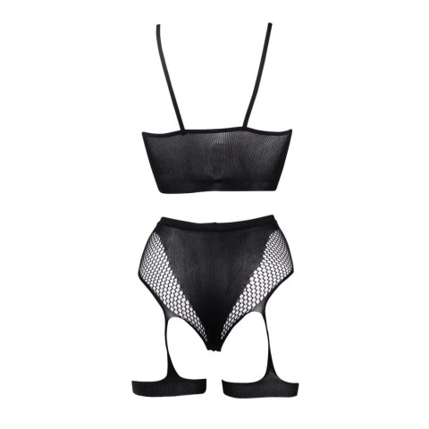 2-Piece Bra Set with Garters - One Size - Black