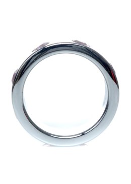Pierścień erekcyjny metalowy z różowymi diamencikami HeavyFun duży B - Series HeavyFun