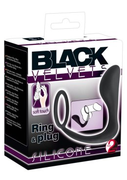 Pierścień erekcyjny z korkiem analnym Black Velvets czarny 10 cm Black Velvets