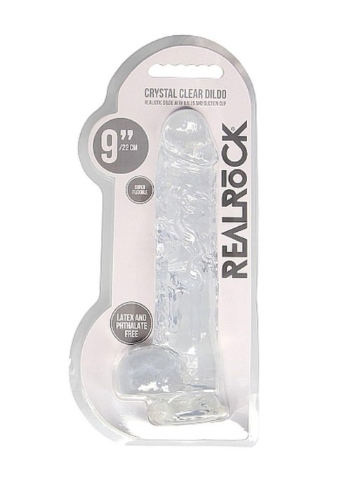 Dildo realistyczne z jądrami RealRock transparentne 23 cm RealRock