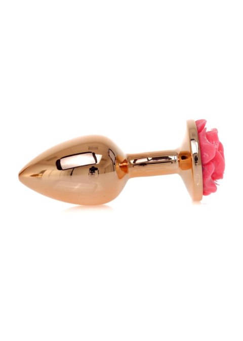 Korek analny ze stali nierdzewnej z różą HeavyFun różowy 7 cm B - Series HeavyFun