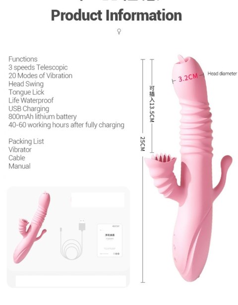 Wibrator Lyla z ząbkami łechtaczki języczkiem G analny różowy USB B - Series Lyla