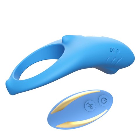 Pierścień erekcyjny wibrujący Shark niebieski z pilotem USB B - Series Joy