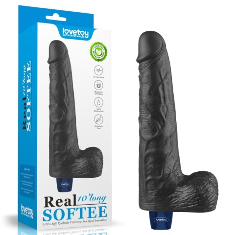 10" REAL SOFTEE Rechargeable TPE Vibrating Dildo(Black)