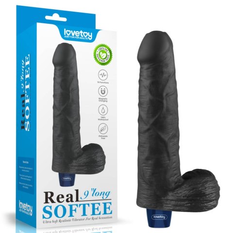 9" REAL SOFTEE Rechargeable TPE Vibrating Dildo(Black)