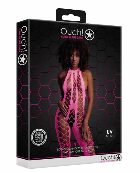 Bodystocking Ouch neonowy z halterneck różowy XS XL Ouch!