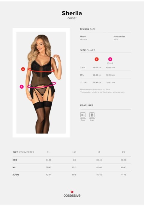 Czarny transparentny gorset i stringi Sherila Obsessive XS/S Obsessive