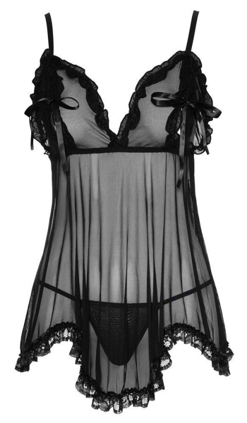 Babydoll z falbankami Cottelli LINGERIE czarny L Cottelli LINGERIE