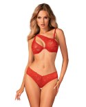 Komplet koronkowej bielizny asymetryczny Obsessive Atenica czerwony M/L Obsessive