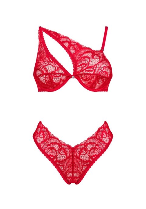 Komplet koronkowej bielizny asymetryczny Obsessive Atenica czerwony M/L Obsessive