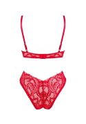 Komplet koronkowej bielizny asymetryczny Obsessive Atenica czerwony M/L Obsessive