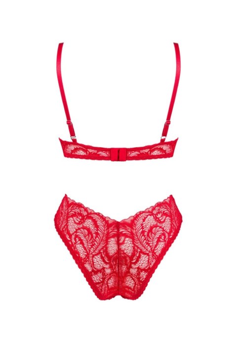 Komplet koronkowej bielizny asymetryczny Obsessive Atenica czerwony M/L Obsessive