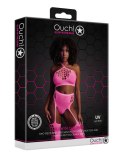 Neonowy komplet Ouch! crop top i pończochy różowy XS/XL Ouch!
