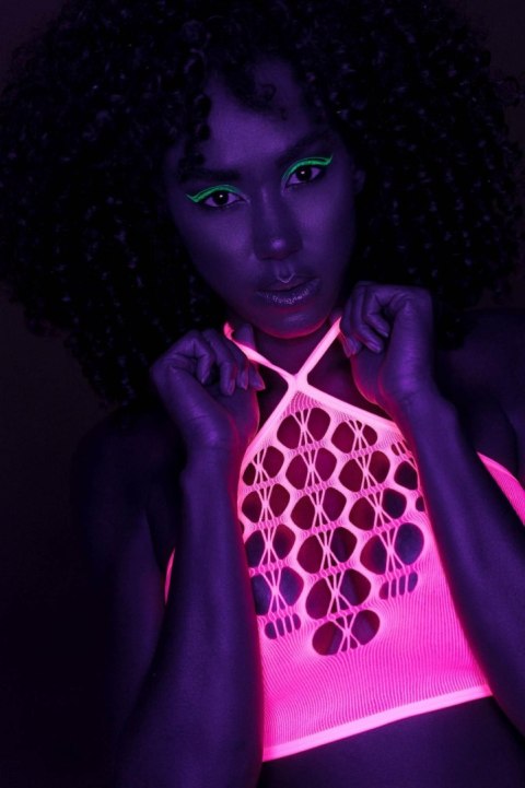 Neonowy komplet Ouch! crop top i pończochy różowy XS/XL Ouch!