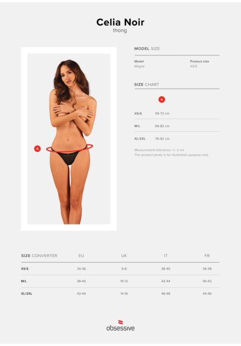 Stringi otwarte Obsessive Celia Noir z gipiurą i zawieszką XS/S Obsessive