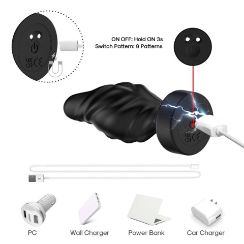 Wibrujący korek analny Limonster czarny 9 trybów USB wodoodporny B - Series Joy