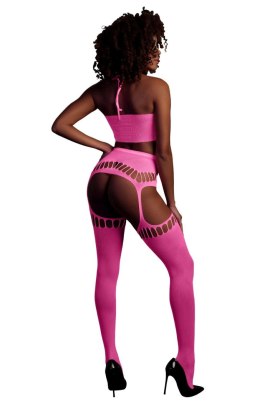 Komplet bielizny Ouch neonowy różowy z topem i pończochami XS/XL Ouch!