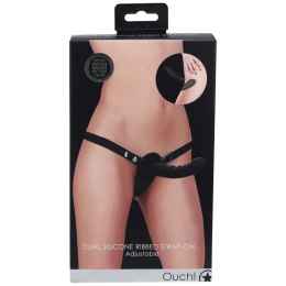 Strap on silikonowy Ouch z podwójnym dildo regulowany czarny Ouch!