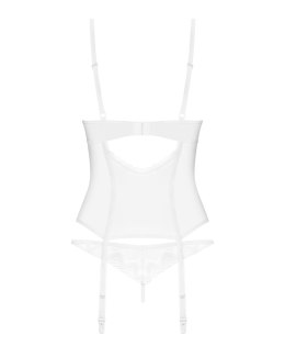 Transparentny koronkowy gorset i stringi Obsessive Alissium biały XL/2XL Obsessive