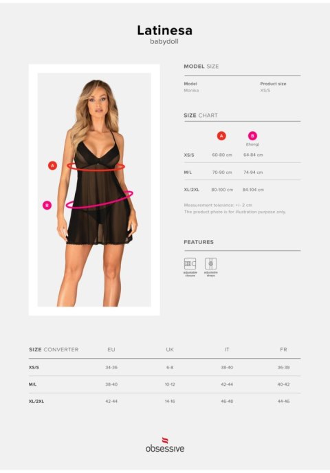 Babydoll i stringi Obsessive Latinesa czarny M/L Obsessive