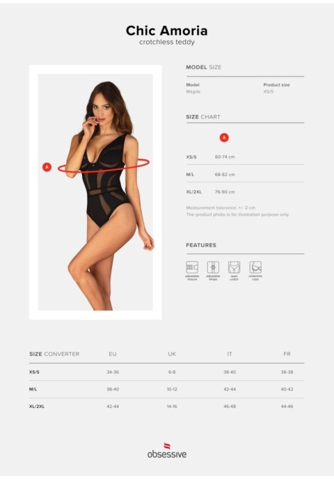 Body otwarte Obsessive Chic Amoria czarne XS/S Obsessive