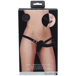 Strap-on podwójnie wibrujący Ouch! silikonowy regulowany czarny Ouch!